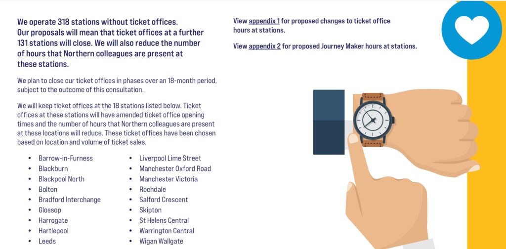 Northern Rail Ticket Office closures as proposed 2023