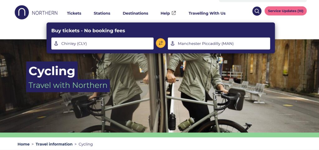 Northern rail website and cyclists